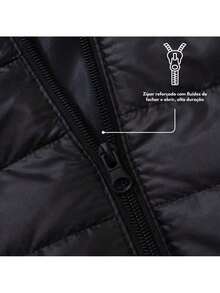 Jaqueta Feminina Puffer Forrada Sem Capuz Impermeável - Preto - Visão 6