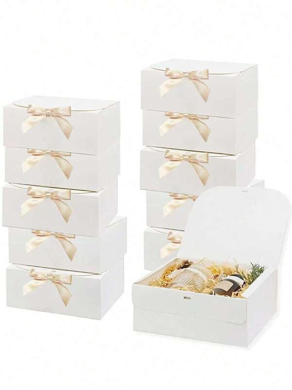 10 piezas/5 piezas/2 piezas - Cajas de regalo blancas con tapas, cajas de regalo a granel con tapas, cajas de propuesta para damas de honor con cintas, cajas de regalo para bodas, cumpleaños, fiestas de boda y otras fiestas. Caja de regalo del Día de San Valentín, Día de la Madre, Graduación, para manualidades, almacenamiento de belleza.