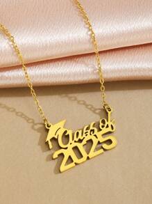 1pc Graduation Hat For The Year 2025 Necklace Stainless Steel Gold Color Sandblasted Necklace For Boys Girls Classmates Friends Graduation Gift