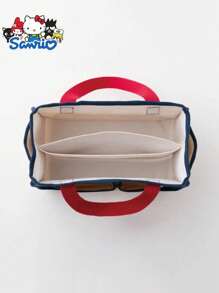 Sanrio 1pc Sanrio Hello Kitty Tool Storage Bag, Bicolor Beige Red Blue Handbag, Large Capacity Multi-Compartment Storage Design, Suitable For Miscellaneous Items, Travel Supplies, Stationery Organization, An Ideal Gift