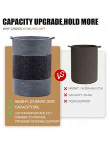 90L Jumbo Laundry Basket,17" X 17" X 24" Extra Large Woven Laundry Hamper For Blanket Storage,Tall Baby Nursery Hamper For Toys In Bedroom,Living Room Black - Black - View 11