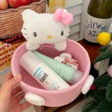 Sanrio 1 Stück Hello Kitty Kawaii Aufbewahrungskorb, süßer Harajuku Charm Kosmetikaufbewahrung Dekobox für Schlafzimmer, Geburtstagsgeschenk, Pink