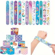 12 pièces Bracelet de sirène à clapet - Cadeau de fête thème marin, design de vie marine coloré, en matériau PVC, parfait pour les fêtes d'anniversaire, les mariages et les prix en classe, bracelets de mariage | Motifs de vie marine | Boucles à enclenchement faciles à utiliser, décoration de fête de sirène