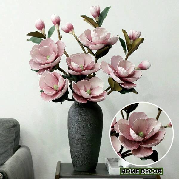 1PC Artificial Magnolia Flowers, 37.8inch Long White Magnolia Stem Flower, Faux Wedding Flower Vase Floral Arrangement For Table Centerpiece Wedding Holidays Party Home Decor