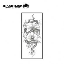 INKARTLINK 非永久性纹身技术 - 蛇、花卉纹身贴纸设计，逼真的临时假纹身，手臂半永久性纹身贴纸，防水防汗，持续 1-2 周，适用于男性和女性 - 黑色 - 查看 4