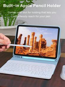 Keyboard Case Compatible With IPad Air 1/Air 2/Air 3/Air 4/Air 5/Air 6/Air 7/5th/6th,(IPad 10.2 7th/8th/9th), 10th/11th Gen, (IPad Pro 11 2018/2020/2021/2022) With Pencil Holder Removable Portable Ultra Slim Wireless Bluetooth Keyboard With Battery 150 MAh,Light Blue