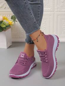 女士新款软底透气休闲运动鞋，防滑厚底 - 紫色 - 查看 7