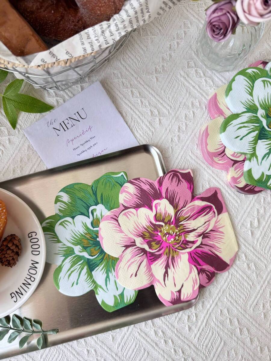 20pcs/Set Paper Disposable Napkin, Floral Pattern Paper Dinner Napkin For Party Back To School Valentine Day