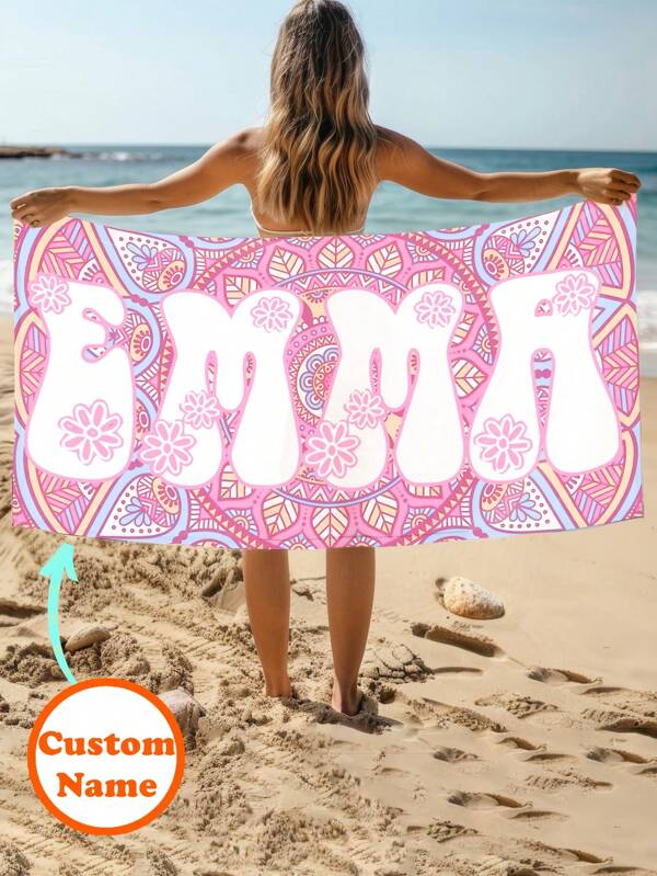 1 pièce Serviette de plage personnalisée avec design de texte personnalisé avec votre nom. Parfait pour une utilisation à la plage, au bord de la piscine et pendant les vacances à la plage. Cette serviette de plage multifonctionnelle est idéale pour les activités de plage en extérieur, les voyages et apporte du confort lors de la détente, de la bronzette et de la relaxation. Un cadeau unique pour elle, lui, la mère, le père, la petite amie, le petit ami. Multifonctionnel, durable, ornemental, réutilisable, exquis, élégant, de haute qualité, coloré, moderne, personnalisé, unique