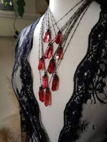 1 Piece Handmade Natural Crystal Pendant Necklace With Red Quartz, Bohemian Wire Wrapped Healing Stone Jewelry For Men And Women, Energy Protection Amulet For Meditation And Spiritual Gifts - Đỏ - Xem 1