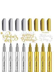 2 Stück/6 Stück Gold + Silber Metallmarker Stifte, geeignet für jedes Material, zum Bemalen von Hand, Zeichnen von schwarzen Karten, Graffiti, Basteln, Journal, Marker für den Schulanfang