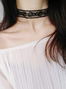 1pc Fashionable Fabric & Lace Choker Necklace, Suitable For Daily Wear
