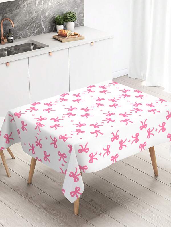 1 pièce Chemin de table jetable rose à nœud, nappe de table à motif nœud en PE, décoration de table de fête rose, nappe de décoration de fête d'anniversaire ou de mariage, décorations de table pour baby shower ou fête de jeune femme, décorations de table pour cuisine, salle à manger, camping et pique-nique, accessoire de fête