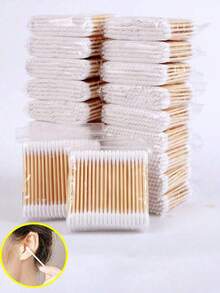 100/500支双头竹签，用于清洁耳鼻、化妆及个人护理。双头木签，用于清洁耳朵、卫生、卸妆及个人护理。（随机包装，100支试用装） - 彩色 - 查看 3