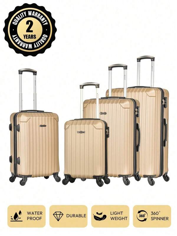 Conjunto de 4 malas de viagem de marca europeia com design francês, 18+20+24+28 polegadas, material ABS, opções de várias cores, design expansível, grande capacidade, garantia de qualidade, à prova d'água, resistente a arranhões, reforçadas, rodas silenciosas, trava de segurança, garantia de 1 ano, essenciais para viagens, essenciais para férias, decoração elegante, itens básicos da moda, fácil e confortável para viagens em família, presente especial, de primeira qualidade, bloco de cores brilhantes primavera/verão, adequado para homens e mulheres, bolsa de mão barata para companhias aéreas, bagagem de mão de cabine
