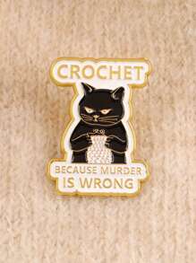 1 pièce Broche émail humoristique en forme de chat noir au crochet. Épingle en métal pour revers, insigne pour sac à dos, accessoire de vêtement, bijou animalier cadeau