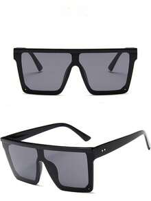 1 件方形大框铆钉装饰金属时尚眼镜，适合夏季海滩度假、户外、旅行