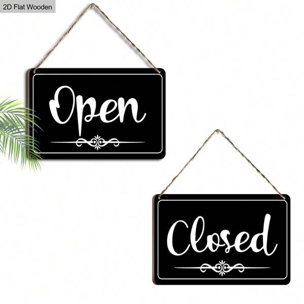 1 Piece, Store Business Sign-30*20cm Black Background Open Wooden Board Painting Door Sign, Restaurant Home Decoration Hanging Decoration, Daily Decoration, Practical Decoration Is Not Easy To Break