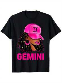 Gemini Loc'D Hair Cap Zodiac Sign-Shirt,% Cotton, 180G Fabric Weight, And New Year'S Casual Men'S And Women'S-Shirt Is Best Friends And Family, S-, BlackShort Sleeves Suitable All Ages - Black - View 1