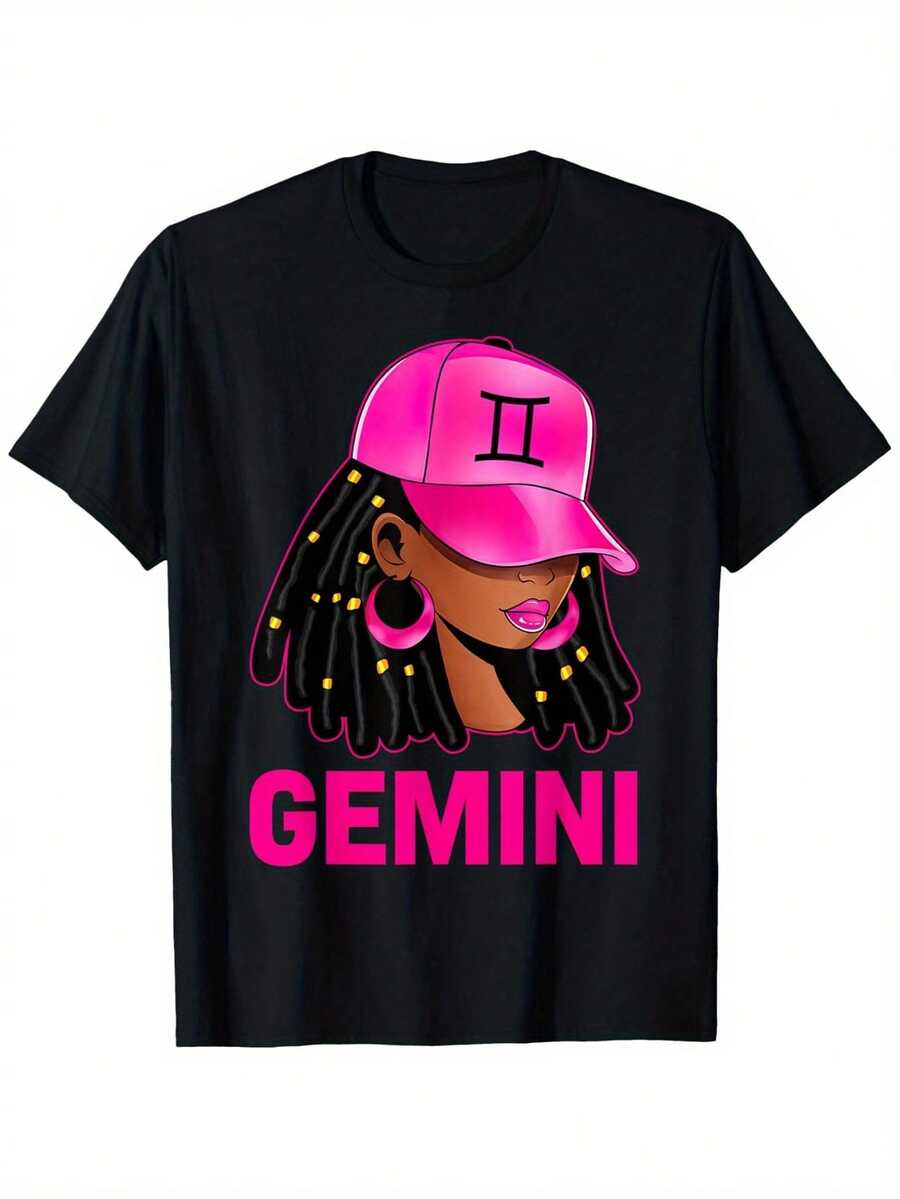 Gemini Loc'D Hair Cap Zodiac Sign-Shirt,% Cotton, 180G Fabric Weight, And New Year'S Casual Men'S And Women'S-Shirt Is Best Friends And Family, S-, BlackShort Sleeves Suitable All Ages - Black - View 1