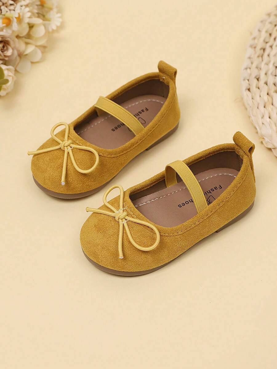 1 双女童蝴蝶结防滑软底可爱公主风平底鞋，适合学生校服，春夏季 - 黃色 - 查看 1