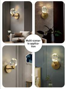 1PC Golden Crystal Wall Sconce, LED Crystal Wall Sconce For Bedroom/Living Room/Office/Coffee Shop Home Decorative Wall Sconces, Room Decorative Lighting