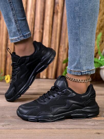 Chaussures de sport casual pour femmes, baskets épaisses polyvalentes et respirantes en maille, chaussures de course  matelassé légères, chaussures de sport mode personnalisées pour étudiantes, chaussures de vacances, de voyage et de fête en plein air Lolita, baskets à maille aérée, convenant pour toutes les saisons