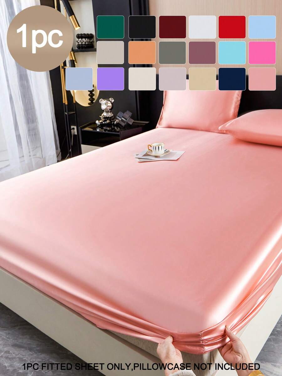 Bộ ga trải giường màu cam trơn, chất liệu lụa satin, bao gồm 1 ga trải giường, vỏ nệm chủ đề Ngày Valentine, bộ chăn ga gối mềm mại hiện đại, phù hợp với giường cỡ Twin, Full, Queen, King, thiết kế túi sâu lên đến 11,8 inch, thoáng khí và chống nhăn, có thể giặt máy. - trái cam - Xem 1