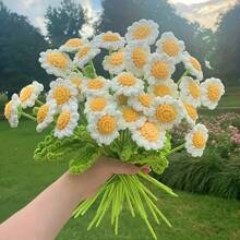 6pcs/10pcs Handmade Woven Daisy & Chamomile Artificial Flower Bouquet, Home Decor, Newlywed Bouquet, Gift For Girlfriend On Valentine's Day, Teacher's Day, Mother's Day, Thanksgiving, Wedding, Birthday,Fall Decor,Autumn