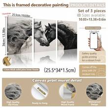 3 peças/Conjunto Pintura em Tela Emoldurada, Conjunto de Arte de Parede em Tela Cavalo Galopante Preto e Branco - Pintura de Cabeça de Cavalo Elegante - Decoração de Arte com Padrão Animal para Sala de Estar, Quarto, Escritório, Presente Perfeito para Amigos e Família, À Prova d'Água - Multicolorido - Visão 16