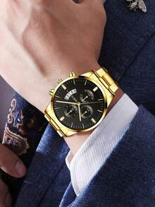 12-Piece Men's Fashion Business Quartz Watch Set, Round Dial, Alloy Band, Multiple Pieces For Free Matching, Personalized Customization, Men's Watch, Birthday Gift, Father's Day Gift, Holiday Gift - Multicolor - View 9