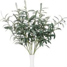1/3/40PCS Olive Branch Artificial Plant Green Leaf Stem Olive Leaf Fake Silk Plant Artificial Green Leaf Wedding Bouquet Arch Decoration Table Flower Arrangement Center Decoration Vase Filling For Family Party Decoration, Valentine's Day, Gifts - Green - View 4