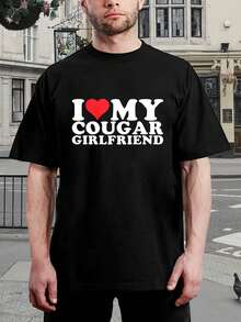 Camiseta divertida de pareja 'Amo a mi novia Cougar' - Regalo para novio o esposo - Demuestra tu amor - Negro - Ver 1