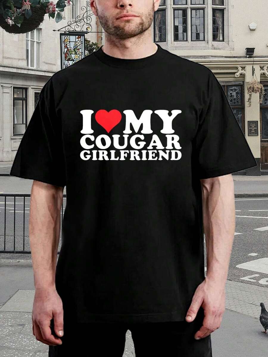 Camiseta divertida de pareja 'Amo a mi novia Cougar' - Regalo para novio o esposo - Demuestra tu amor - Negro - Ver 1
