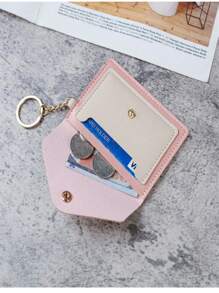 Porte-carte à bouton métallique 3 couleurs Pieru | Stockage en couches multi-cartes, design anneau porte-clés | Porte-clés doré | Mini portefeuille, couleurs pastel noir/bleu/rose | Porte-carte portable