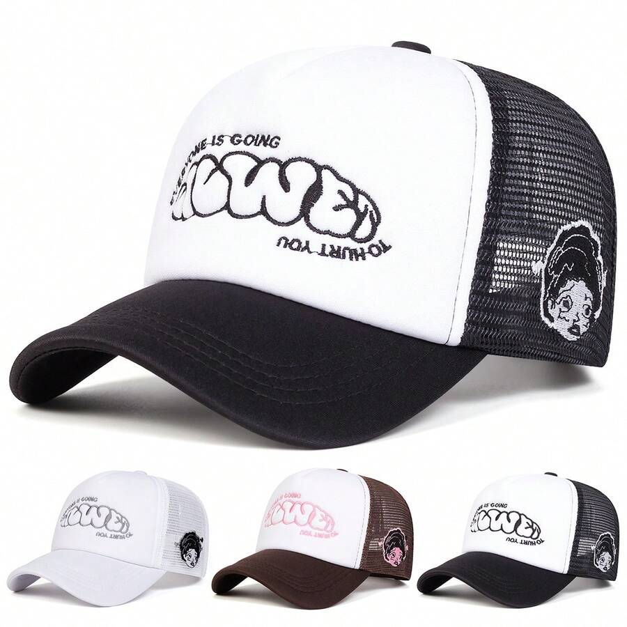 1Piece Men Letter Side Girl Embroidered Baseball Cap Mesh Hat Outdoor Adjustable Sunscreen Leisure Hat Spring Autumn Travel Tourism Beach Vacation - Nhiều màu - Xem 1