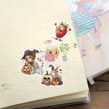 16pcs Watercolor Pumpkin Witch/ Autumn Forest Wizard Magician Sticker DIY Craft Scrapbooking Album Junk Daily Planner Decorative Planner Diary Vintage Stationary Suitable For Clippings, Diaries, Laptops, DIY Crafts, School Supplies,Back To School