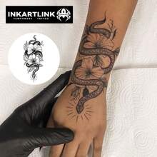 INKARTLINK 非永久性纹身技术 - 蛇、花卉纹身贴纸设计，逼真的临时假纹身，手臂半永久性纹身贴纸，防水防汗，持续 1-2 周，适用于男性和女性 - 黑色 - 查看 3