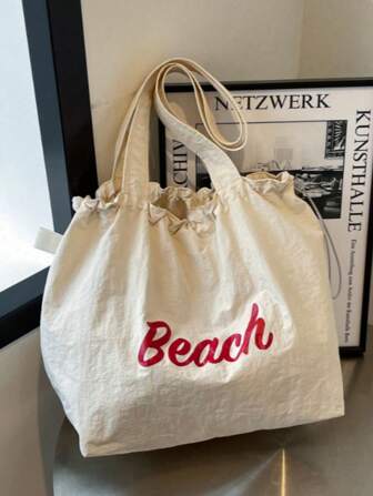 休闲风格字母印花大容量手提包、沙滩包、日常包等。非常适合日常使用 - 适合旅行、工作或购物、大学、学院教室、通勤、学校等。适合女性、新秀和白领、女孩、大学生、年轻女孩