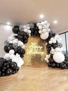 136 pièces de ballons noirs et blancs avec confettis multicolores - parfait pour un anniversaire, une fête vintage, un mariage, des fiançailles, une remise de diplôme, une retraite, le Nouvel An et la décoration de bal - Noir et Blanc - Voir 3
