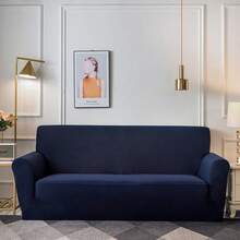 1 buah Sarung Sofa Sutra Susu Warna Polos, Elastis, Cocok untuk Semua Musim, Sesuai untuk Sofa Ruang Tamu & Kamar Tidur, Tahan Debu dan Kotoran - Navy Blue - View 2