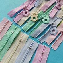 5Pcs Pastel Nylon Flower Zippers, 25cm Self-Locking Colorful Zipper Pulls With Decorative Floral Design For DIY Sewing, Crafts, Wallets & Dolls - Mixed Colors Zippers Craft Supplies