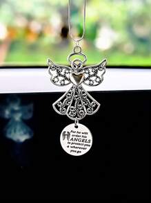 1pc Angel Car Rearview Mirror Hanging Decoration, Engraved "Where You Go, His Angel Protects You", Gift