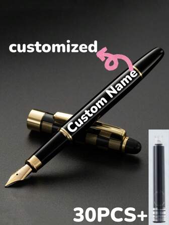 [Personalizado] 1 pieza de pluma estilográfica elegante y de alta calidad con electrochapado, rellenable, con punta fina de 0.5mm, escritura suave, incluye 30 piezas de cartuchos de tinta de 2.6mm. Un regalo de pluma de escritura/caligrafía diaria pensativa para compañeros de trabajo, familiares, San Valentín, vuelta al colegio, graduación, Navidad, Día del Padre, Día del Maestro, Acción de Gracias, Navidad, Día de la Madre, cumpleaños, regalo personalizado