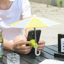 1pc Mini Umbrella, Motorcycle Outdoor Riding Phone Small Rain Umbrella, Cute & Compact, Piggy Bracket, Wind Resistant & Rainproof, Dual Use Sunny/Rainy, 8 Ribs, Silver Coating, Handle, Rain & Sun Protection, Suitable For Outdoor Live Streaming, Motorcycle Riders, 170T Polyester Umbrella Cloth, Multiple Colors Available