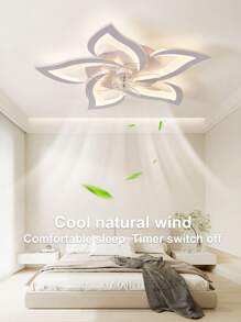 220V White LED Ceiling Fan Light - 5 Heads With Petals, Suitable For Living Room, Bedroom, Dining Room, Indoor Home Lighting Decoration, Wind Speed 1-6 Adjustable, With Remote Control