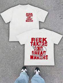 Camiseta americana de algodón de manga corta estilo Y2K con estampado gráfico rojo a doble cara.Estilo retro deportivo para parejas, ideal para el verano. - Negro - Ver 9