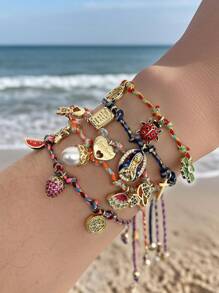 1 pieza Pulsera bohemia de estilo oceánico, creativa, de moda, de lujo elegante, de acero de titanio fino con forma de estrella de mar, delfín, concha, pez de cerámica y piedra natural irregular trenzada, como regalo para dama, hermana, pareja, para uso diario, citas, fiestas, vacaciones, verano, playa, de tamaño ajustable