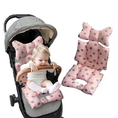 Almohadilla de asiento de cochecito de bebé de malla suave y transpirable, ajuste universal para cochecito de running y asiento de coche, con patrón de lunares rosas