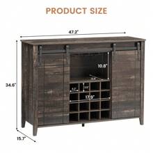 LIZHOUMIL Farmhouse Home Bar Cabinet With Storage, 47.2 Inch Large Home Bar Unit With 8 Wine Racks, Indoor Wine Bar And Liquor Bar Cabinet With Barn Door And Footrest For Dining Room